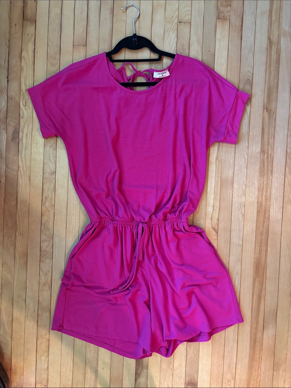 Zenana Outfitters Fuchsia Tie-Back Romper